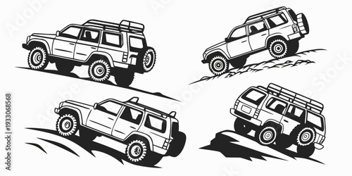 Four different types of vehicles depicted in a simple black and white illustration Vector