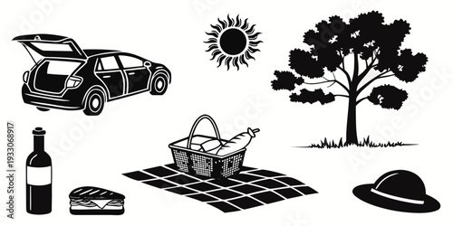 Enjoying a picnic under the shade of a tree with various food items Vector