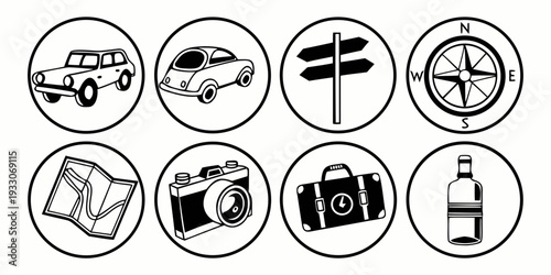 A collection of various icons representing different activities and objects. Vector