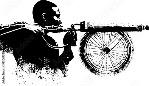 Stencil style window cleaner with spray fan in high contrast art design