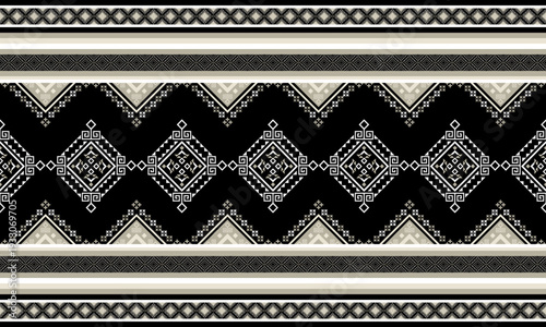 Black and White Tribal Geometric Rug Seamless Pattern.
This seamless tribal geometric rug pattern features bold black and white ethnic motifs inspired by traditional indigenous textile.