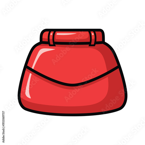 A red bag with a flap closure and handle, depicted as a simple illustration, viewed from the front.