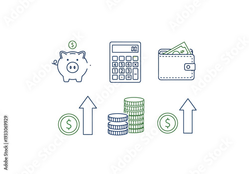Financial Icons Representing Savings Growth And Investment Opportunities On A White Background