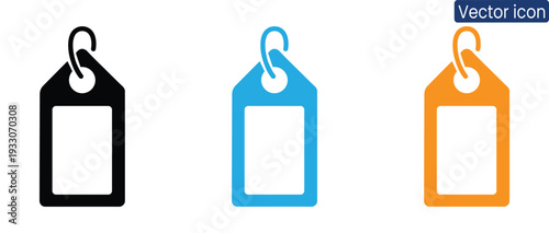 Vibrant label icons in black, blue, and orange for design projects