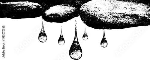High contrast water droplets on window sill in stencil art style