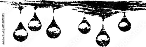 High contrast stencil art of water beads on window sill