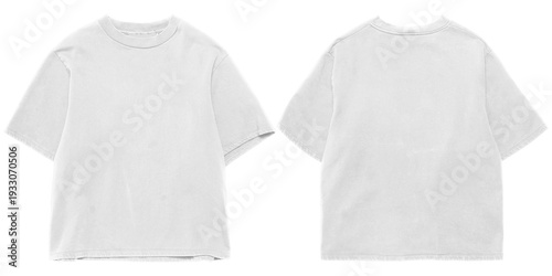 Fotografie Boxy oversized white t-shirt mockup bundle, front and back view, t-shirt mock up for clothing, apparel, fashion, etc