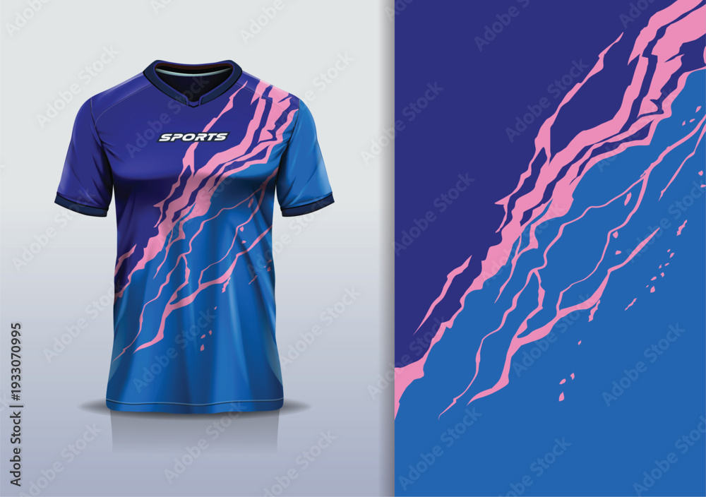Fototapeta premium T-shirt mockup abstract texture grunge sport jersey design for football, soccer, racing, esports, running, pink blue navy color