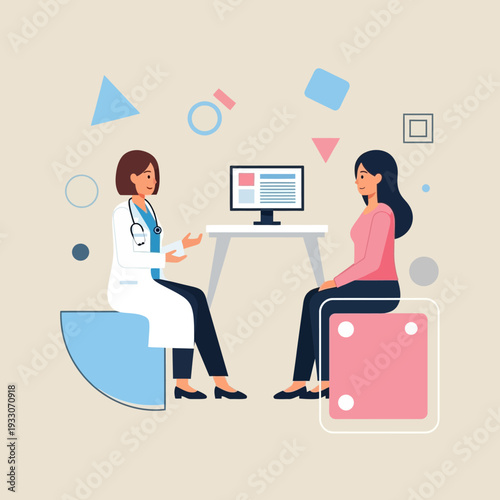 Doctor consulting patient in modern clinic, medical consultation, healthcare concept