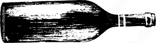 High contrast wine bottle silhouette in stencil style for retro design