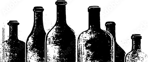 Wine bottle silhouettes in high contrast stencil style for retro design