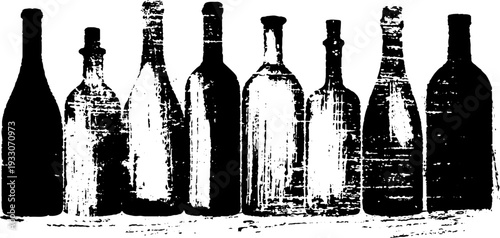 Vintage wine bottle silhouette in stencil style for retro design