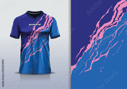 T-shirt mockup abstract texture grunge sport jersey design for football, soccer, racing, esports, running, pink blue navy color