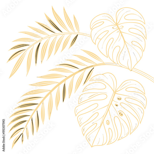 Luxury Gold Line Monstera and Palm Leaves 