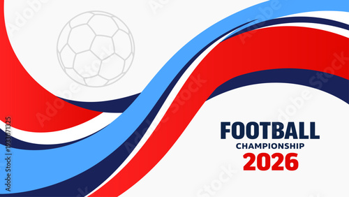 Football Soccer Championship 2026 Dynamic Wave Banner Background in Red and Blue Sports Style