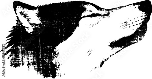Abstract wolf head silhouette in high contrast stencil style for design projects