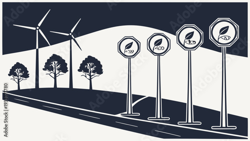 Renewable energy sources including wind, solar, and hydroelectric power. Vector