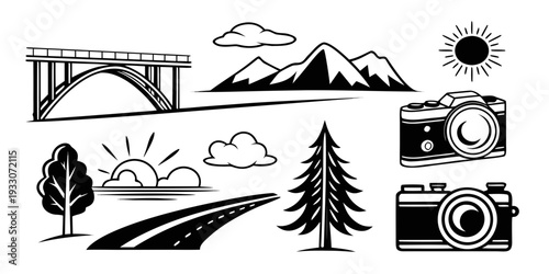 A collection of diverse icons representing various weather conditions and natural elements Vector