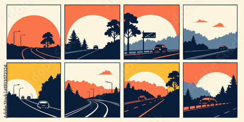A vibrant and diverse collection of scenic landscapes and cityscapes Vector