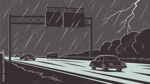 A surreal landscape with floating objects and a mysterious signpost. Vector