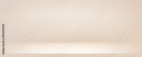 Studio background with small step. Light neutral warm colors wall product room. Minimal pastel peach beige table scene. Empty desk stage for cosmetic presentation. Vector cream gradient illustration.