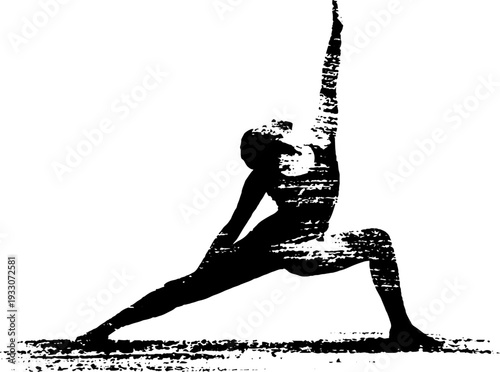 Dynamic yoga pose silhouette in high contrast stencil style for mindful fitness design