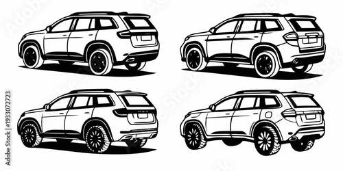 Four different types of cars showcasing their unique designs and features Vector