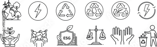 Set of 10 ESG and Sustainability Outline Icons Vector