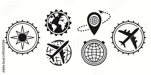 Assorted icons representing various modes of travel and navigation tools Vector