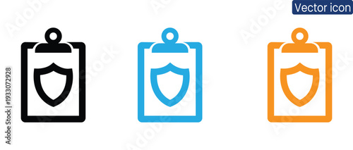 Set of secure document icons in black, blue, and orange, conveying business safety and protection for corporate use