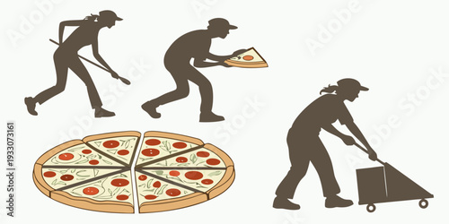 Evolution of man's love for pizza from early humans to modern times Vector
