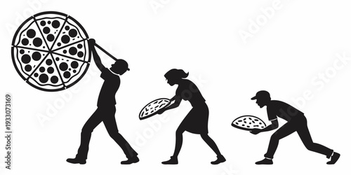 Ancient humans carrying a large circular object through a landscape Vector