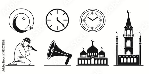 A collection of timekeeping devices and architecture from different eras Vector