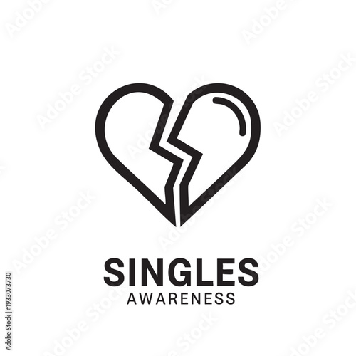Broken heart symbol for singles awareness day isolated on transparent background