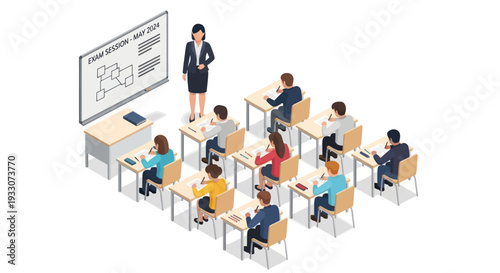 Teacher Instructing Students in Classroom During Exam