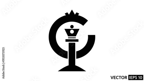 Black Crowned G Letter Logo with Chess Queen Symbol
