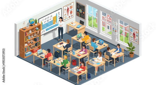 Students Learning Science in Bright Classroom