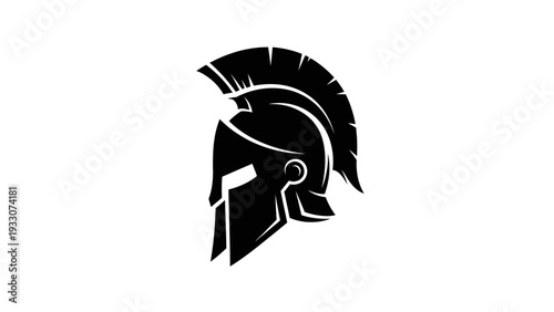 Black Spartan Helmet Silhouette Icon, Ancient Warrior Symbol, Greek Mythology, Minimalist Design