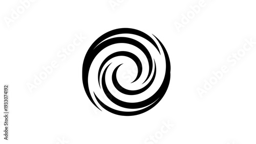 Black Swirls Abstract Vortex Symbol on White Background
