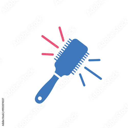 Blue hair brush with pink and blue radiating lines, symbolizing clean hair or styling.