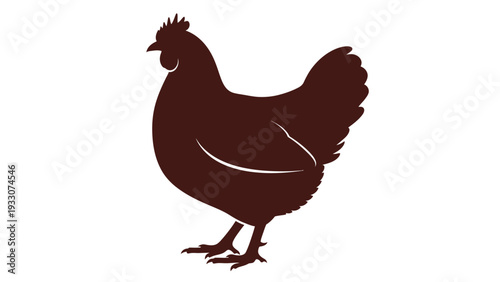 Brown Chicken Silhouette Isolated on White Background, Farm Animal Icon