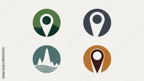 Collection of Location Pin Icons with Nature and Abstract Backgrounds
