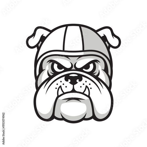 Angry Bulldog Mascot Head Wearing Helmet, Fierce Dog Logo, Sport Team Emblem