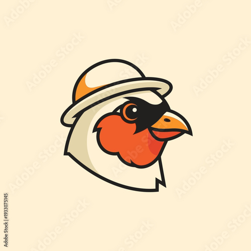 Cartoon Oriole Bird Wearing a Safari Hat, Cute Animal Mascot Logo Design