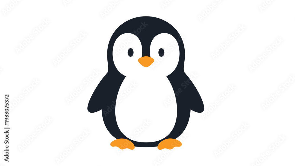 Fototapeta premium Cute Cartoon Penguin Standing Isolated on White Background