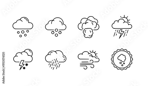 A set of weather icons in a minimalist line art style
