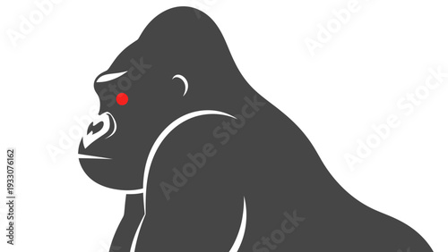 Fierce Gorilla with Red Eye, Powerful Ape Silhouette, Aggressive Wildlife Portrait