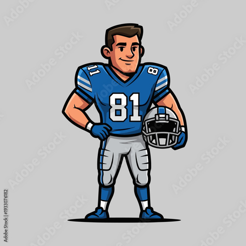 American Football Player in Blue Uniform Holding Helmet
