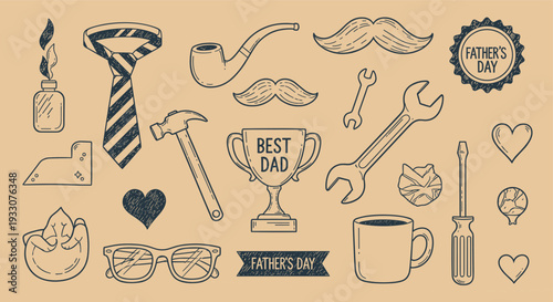Father's Day Celebration Icons Collection for Dad's Special Day with Gifts and Symbols of Appreciation