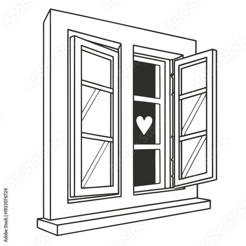 A window with a heart on the middle pane